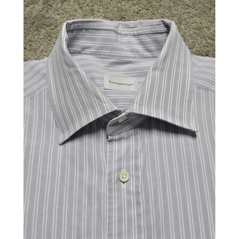 Ermenegildo Zegna Shirt Mens L 41 16 Purple Stripe Long Sleeve Button Up Cotton - Picture 6 of 14